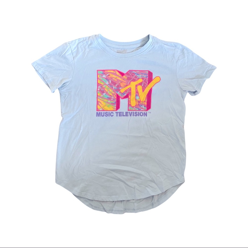 Baby blue MTV short sleeve T-shirt